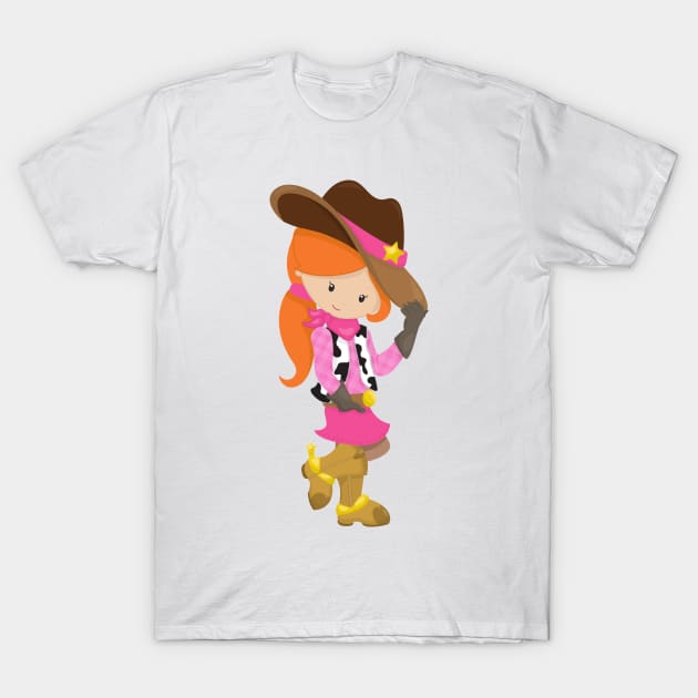 Cowgirl, Sheriff, Western, Country, Orange Hair T-Shirt by Jelena Dunčević